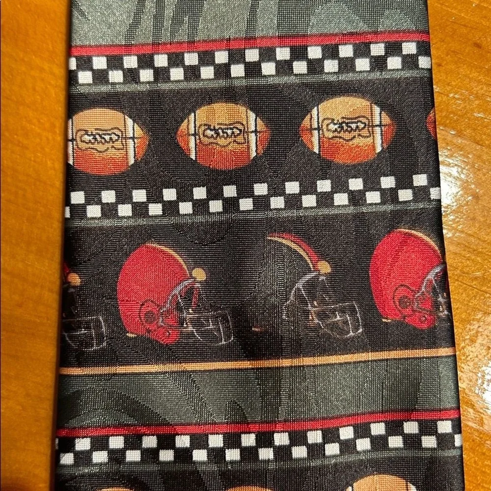 Steven Harris Football Helmet Novelty Tie Red Black Green Checkered Handmade 90s